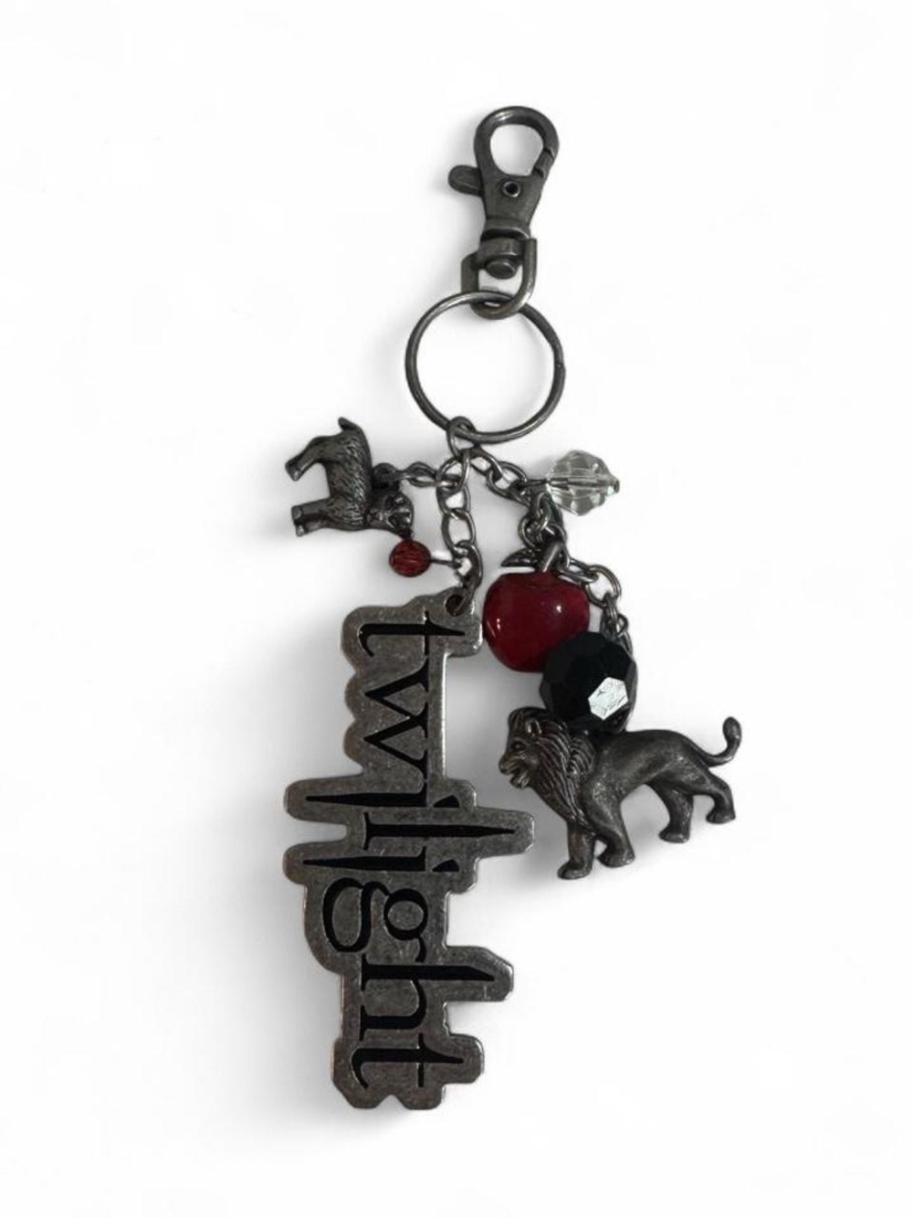Vintage Twilight Lion and Lamb Charm Key Ring - Black and Red